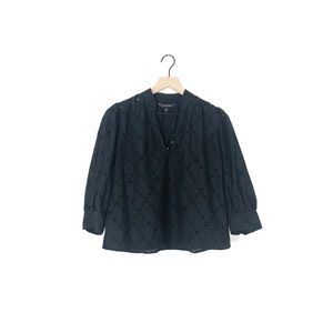 Cottagecore 3/4 sleeve popover top in black eyelet size XS